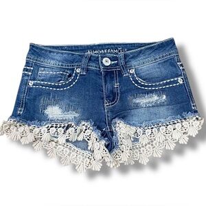 Almost Famous Blue Jean Shorts with White Lace Trim